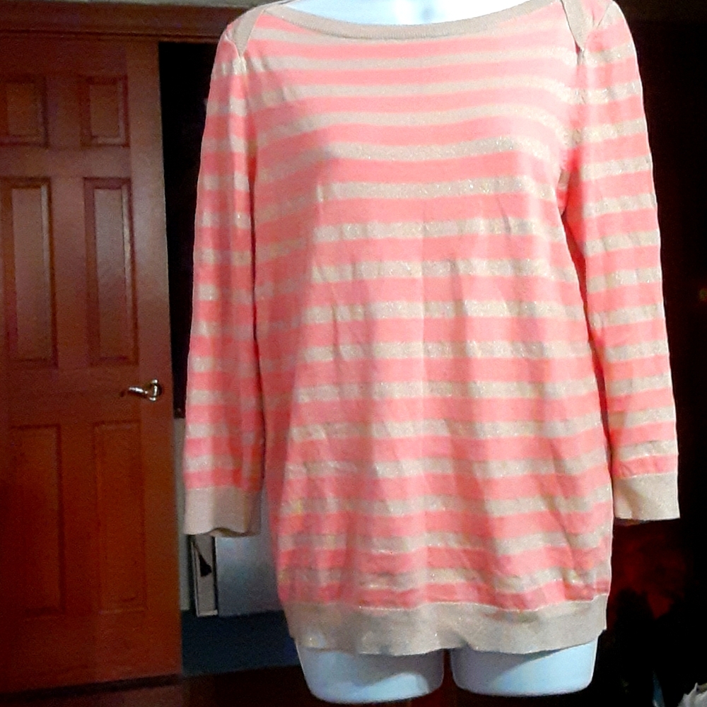 Talbots peach & gold striped sweater